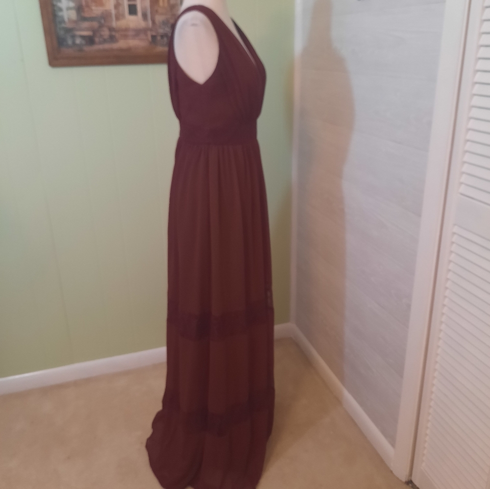 Davids bridal lace ruched chiffon wine maxi dress gown sz 6 *D1 - Picture 6 of 8
